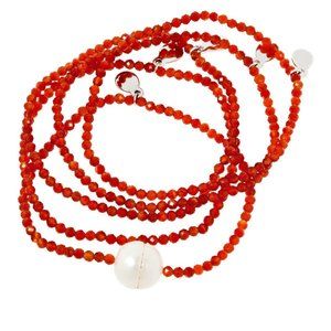 Colleen Lopez Cultured Freshwater Pearl & Red Agate Beaded Stretch Bracelet